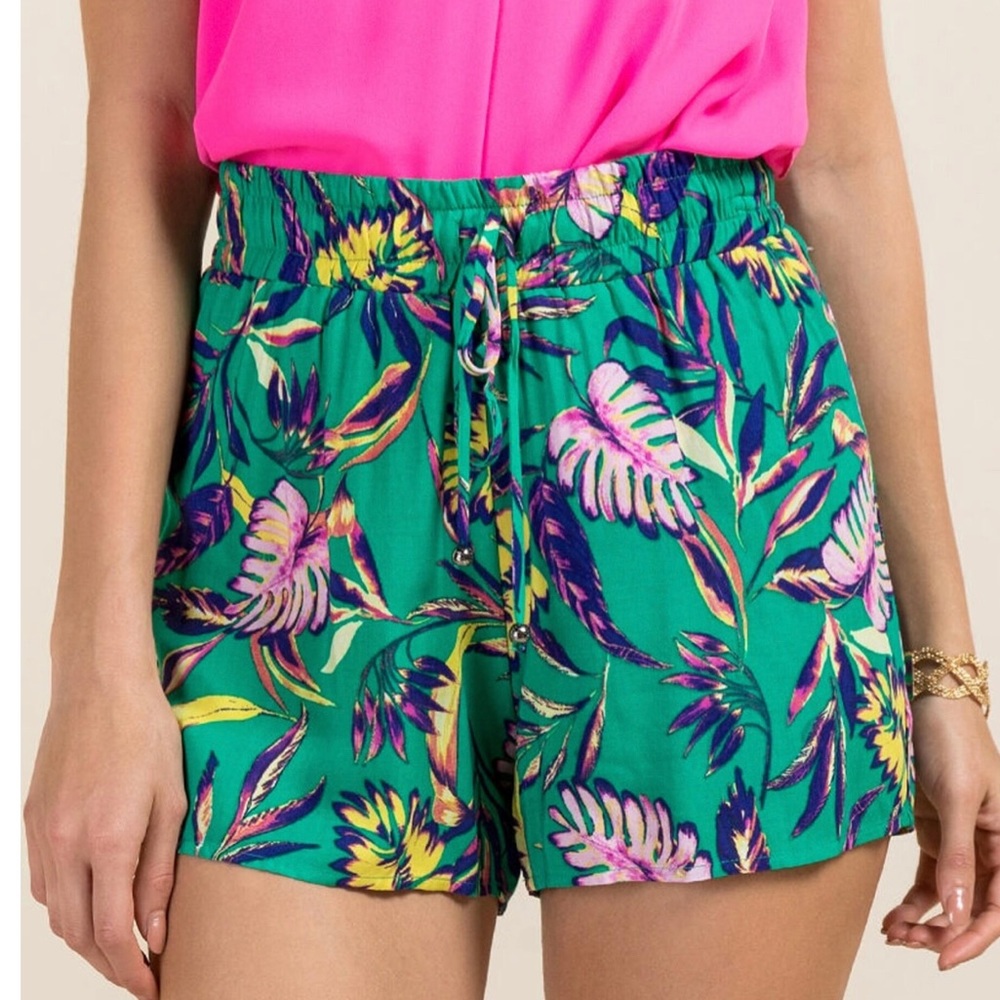 Blue Rain Floral Tie Waist Soft Shorts - Picture 3 of 6